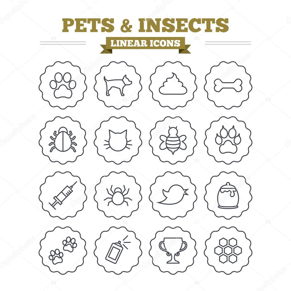 Pets and Insects icons set