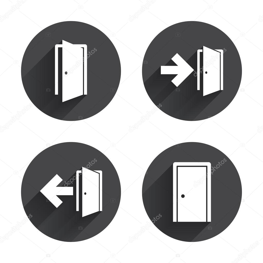 Emergency exit, doors icons set