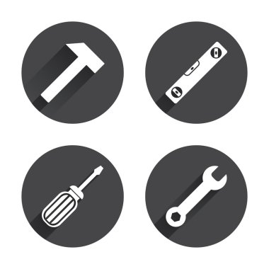 Screwdriver and bubble level, hammer icons