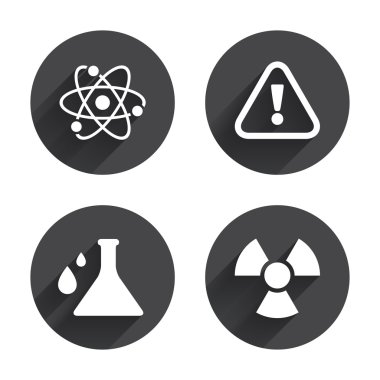 Dikkat, radyasyon, kimya simgeler.