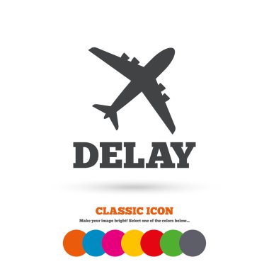 Delayed flight, plane, travel icon