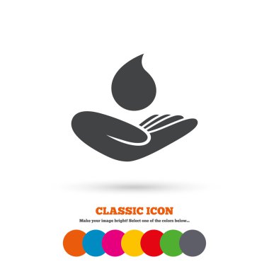 Save water, hand with drop icon