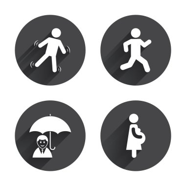 Businessman with umbrella, running icons