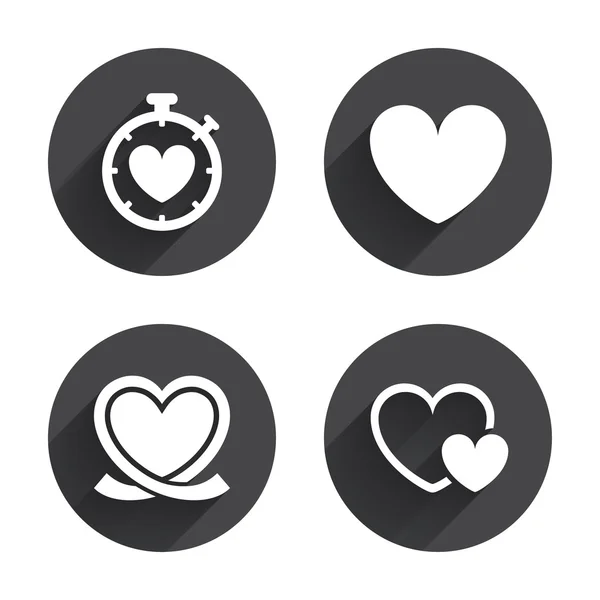 Coração, fita, cronômetro, ícones de amor — Vetor de Stock
