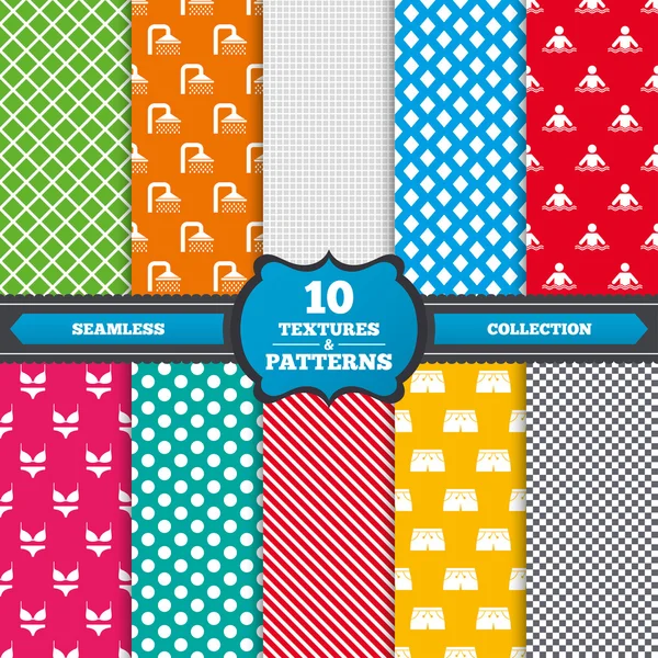 Patterns with Swimming pool, shower icons — Stockvector