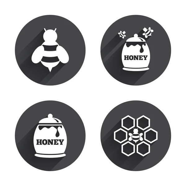 Miel, nid d'abeilles, icônes d'abeilles . — Image vectorielle