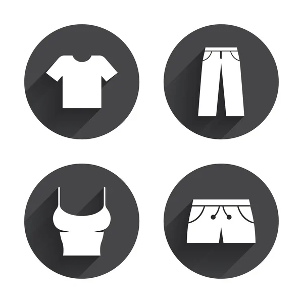 T-shirt e calças com shorts, ícones de roupas —  Vetores de Stock