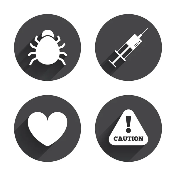 Bug, vaccine, medicine icons — Wektor stockowy