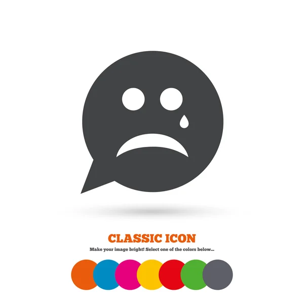 Sad face with tear, crying icon — Stockvector