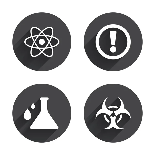 Atención riesgo biológico, iconos de la química . — Vector de stock
