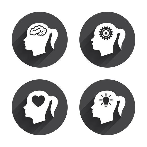 Cabeza con cerebro, idea, iconos de negocios — Vector de stock