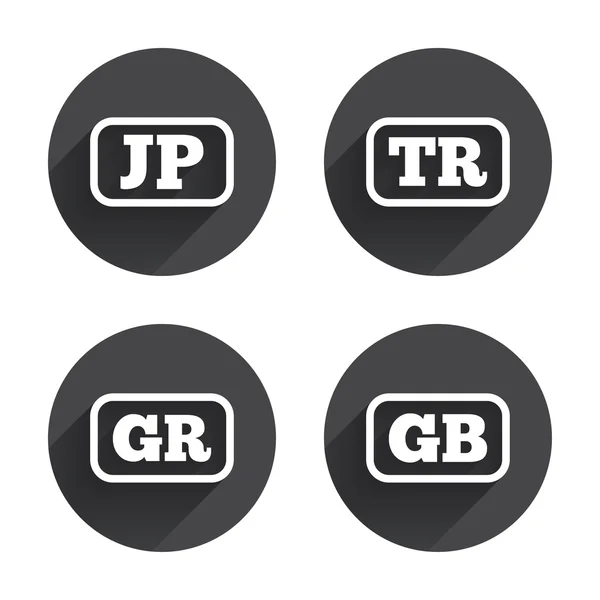 Iconos de idioma JP, TR, GR y GB . — Vector de stock