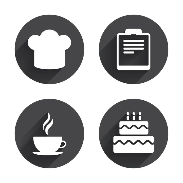 Chapéu de chef, comida, ícones de cozinheiro —  Vetores de Stock