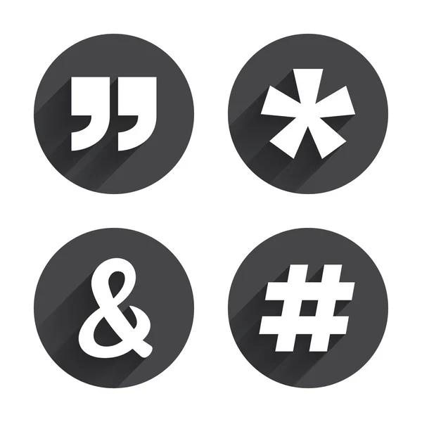 Hashtag, Citação, ícones de nota de rodapé de asterisco . — Vetor de Stock