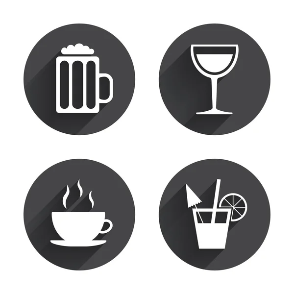 Bebidas, taza de café, iconos de vidrio — Archivo Imágenes Vectoriales