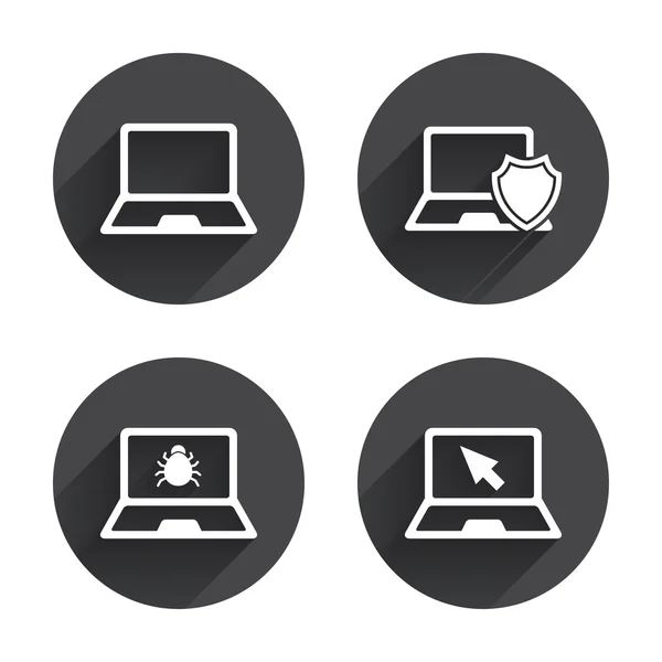 Notebook, laptop, virus icons — Stockvector