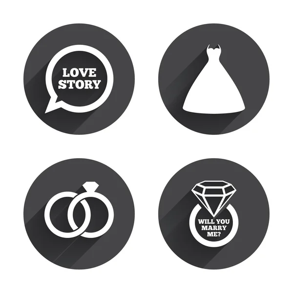 Wedding dress, bride, groom icons — Stockvector