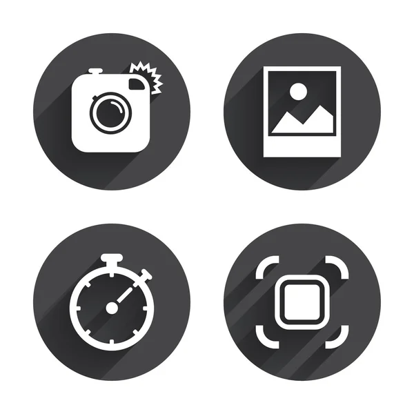 Cámara de fotos, iconos de enfoque automático — Vector de stock