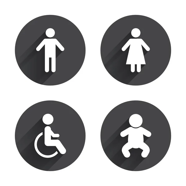 WC, toilet, female, male icons. — Stock Vector