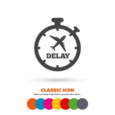 Delayed flight, plane, travel icon