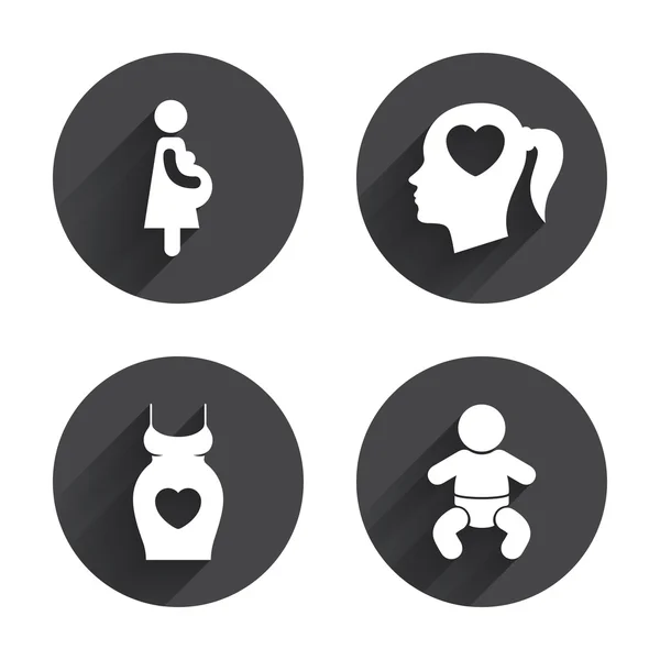 Maternidad, embarazo, niño, iconos de bebé — Vector de stock