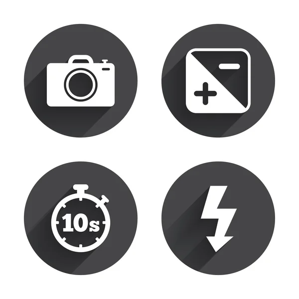 Lumière flash, icônes appareil photo — Image vectorielle
