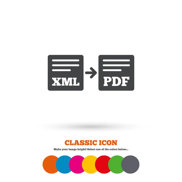 Exportar XML para PDF, ícone de documento — Vetor de Stock