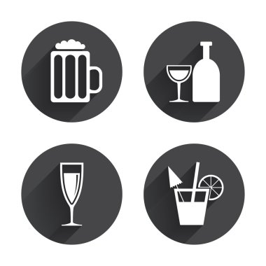 Alcoholic drinks, glass, bottle icons
