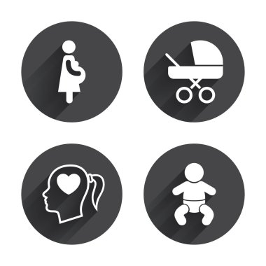 Maternity, pregnant, baby icons.