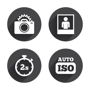 Photo camera, Flash light icons.