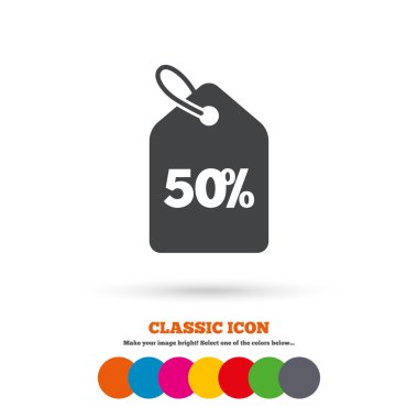 50 percent, sale, price tag icon.
