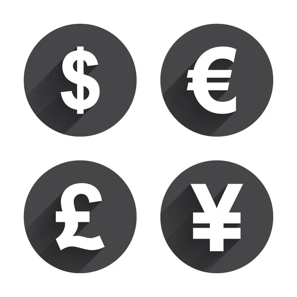 Dolar, euro, Funt i jena ikony. — Wektor stockowy