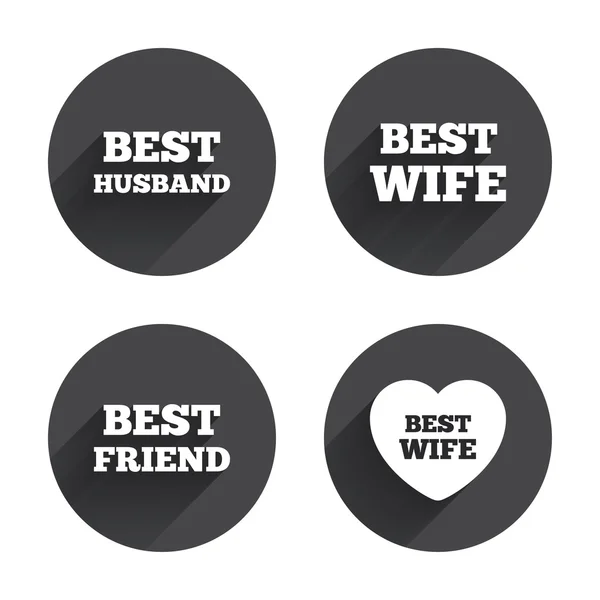 Melhores ícones de esposa, marido e amigo . — Vetor de Stock