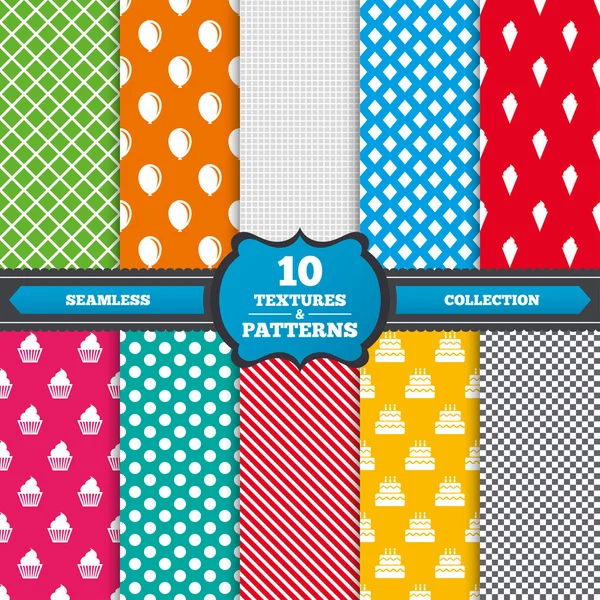 Patterns with Birthday party, celebration icons — Stock vektor