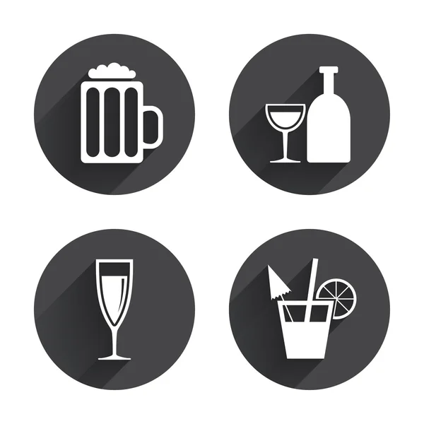 Boissons alcoolisées, verre, icônes bouteille — Image vectorielle