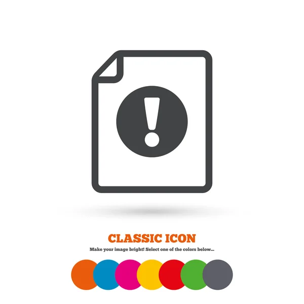 Icono de atención de archivo. Signo de exclamación . — Vector de stock