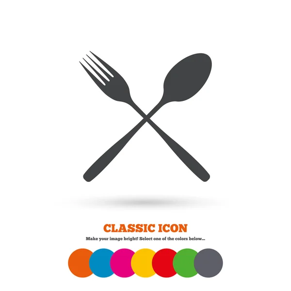 Comer, tenedor y cuchara, icono de la comida — Vector de stock