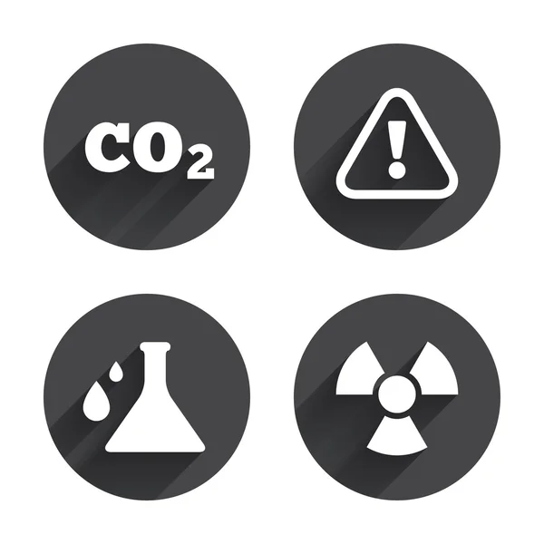 Attention radiation. Chemistry flask  icons. — Stock Vector