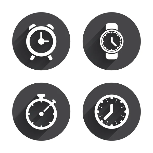 Reloj mecánico, hora, iconos de cronómetro . — Archivo Imágenes Vectoriales