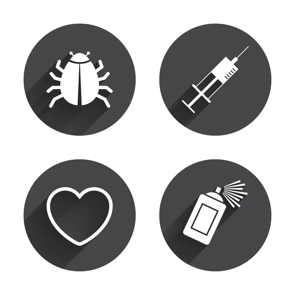 Bug, vaccine, medicine, health icons — Stok Vektör