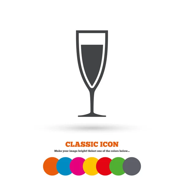 Glas för champagne, alkohol dryck icon — Stock vektor