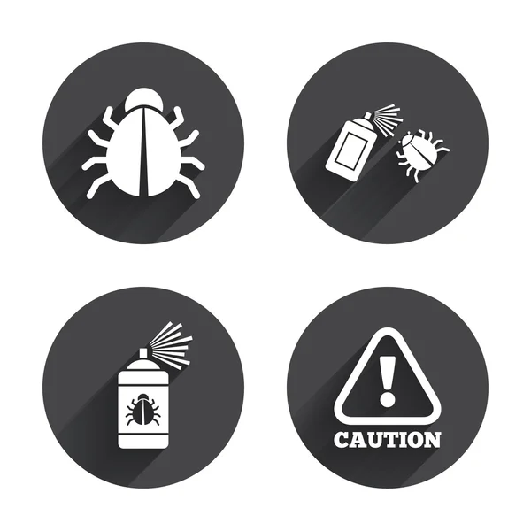 Bug disinfection, caution icons — Stockový vektor
