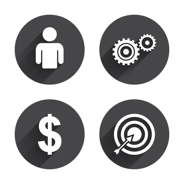 Business, money, gears, dollar icons — Stock Vector