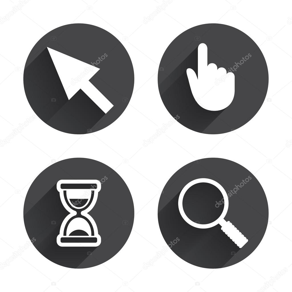 Mouse cursor, Hourglass, magnifier icons.
