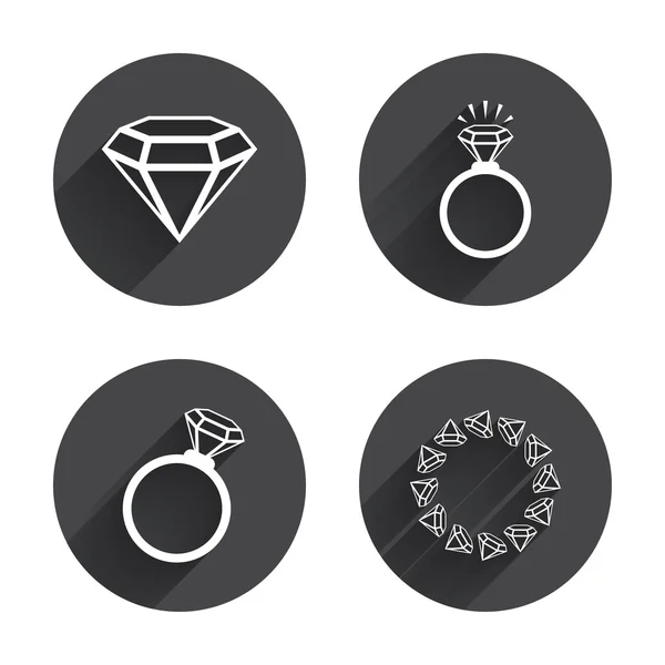 Rings icons. Jewelry with diamond signs. — Stock Vector