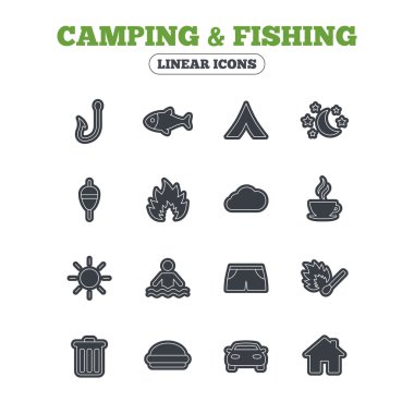 Kamp ve balıkçılık simgeler