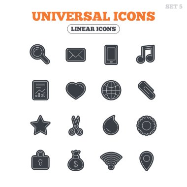 Evrensel simgeleri. Akıllı telefon, posta ve müzik.