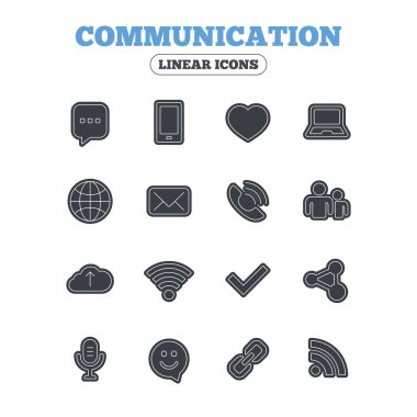 Communication icons. Smartphone, laptop and chat.
