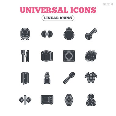 Universal icons.  dumbbell, key and candle