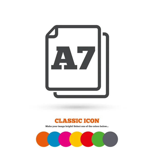 Papper storlek A7 standard ikon. — Stock vektor